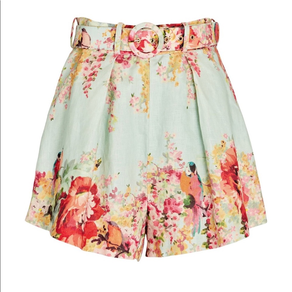 Belted shorts. High waisted. Back zip closures.